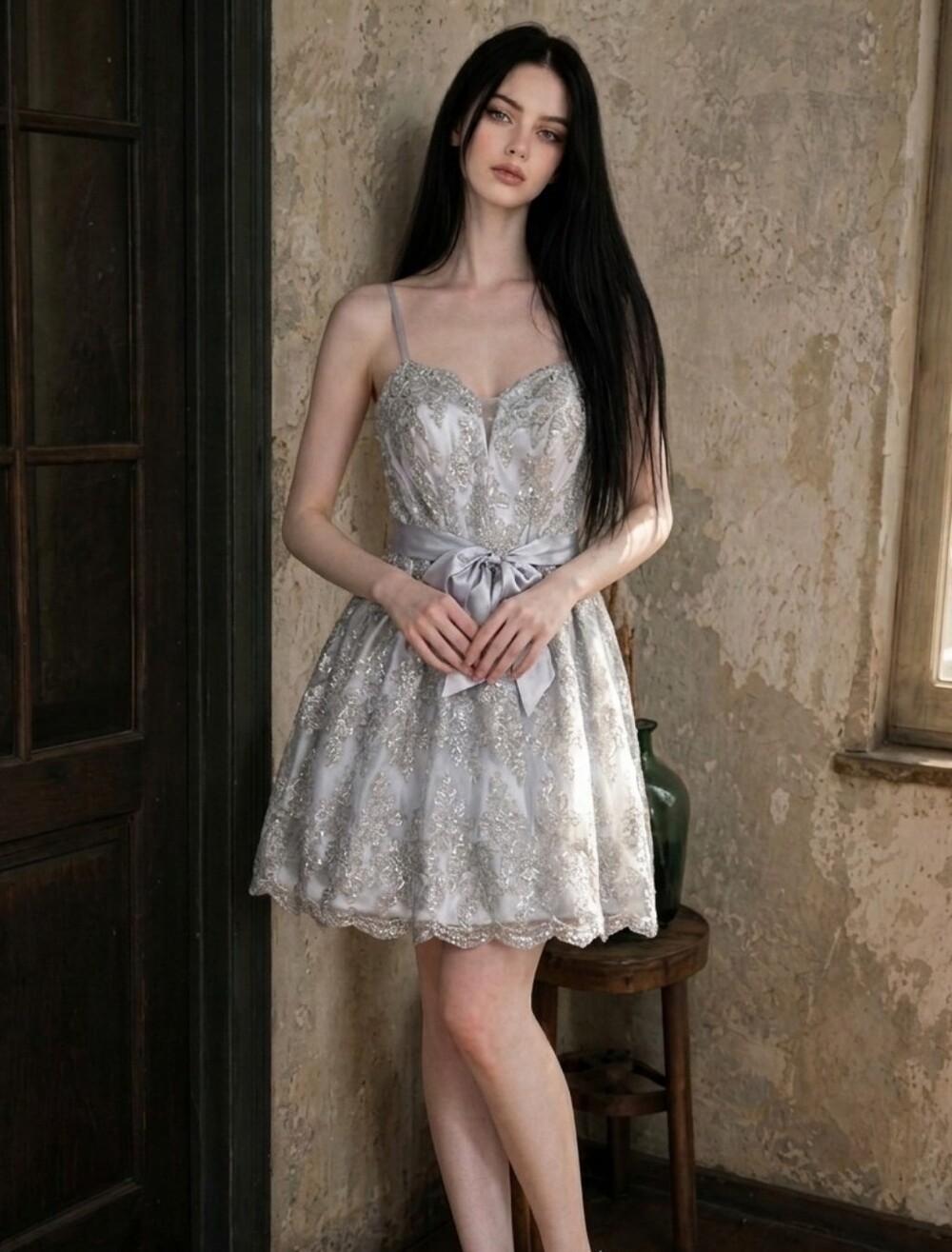 ​Say Yes to the Dress Silver Lace Homecoming Party Dress Sz 5/6 NWOT CC
